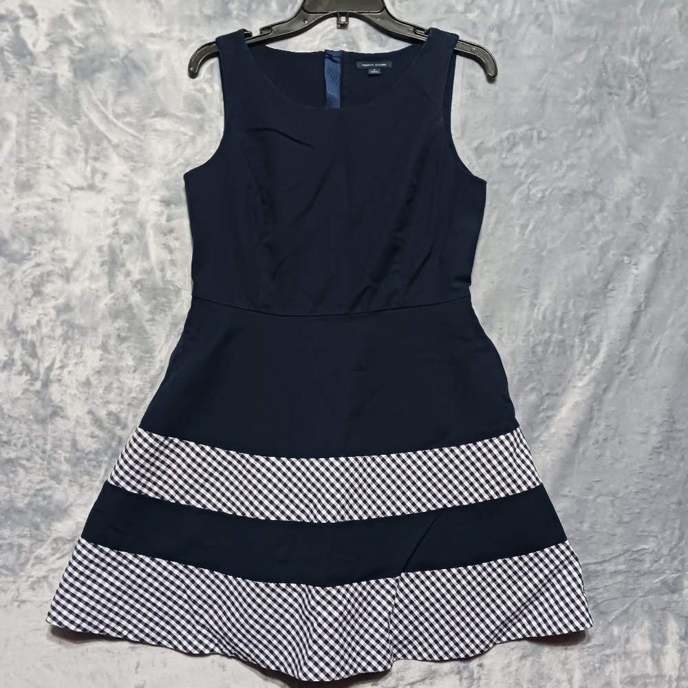 Tommy Hilfiger Dress Ladies Size 10 Zip Up Summer Comfort Relax Fit Pockets Navy